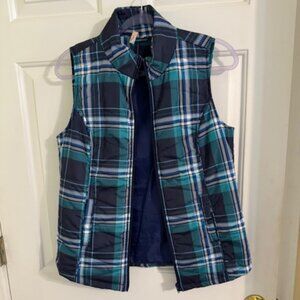 Red Camel Navy Teal Blue Plaid Puffer Vest Sz M EUC Full Zip